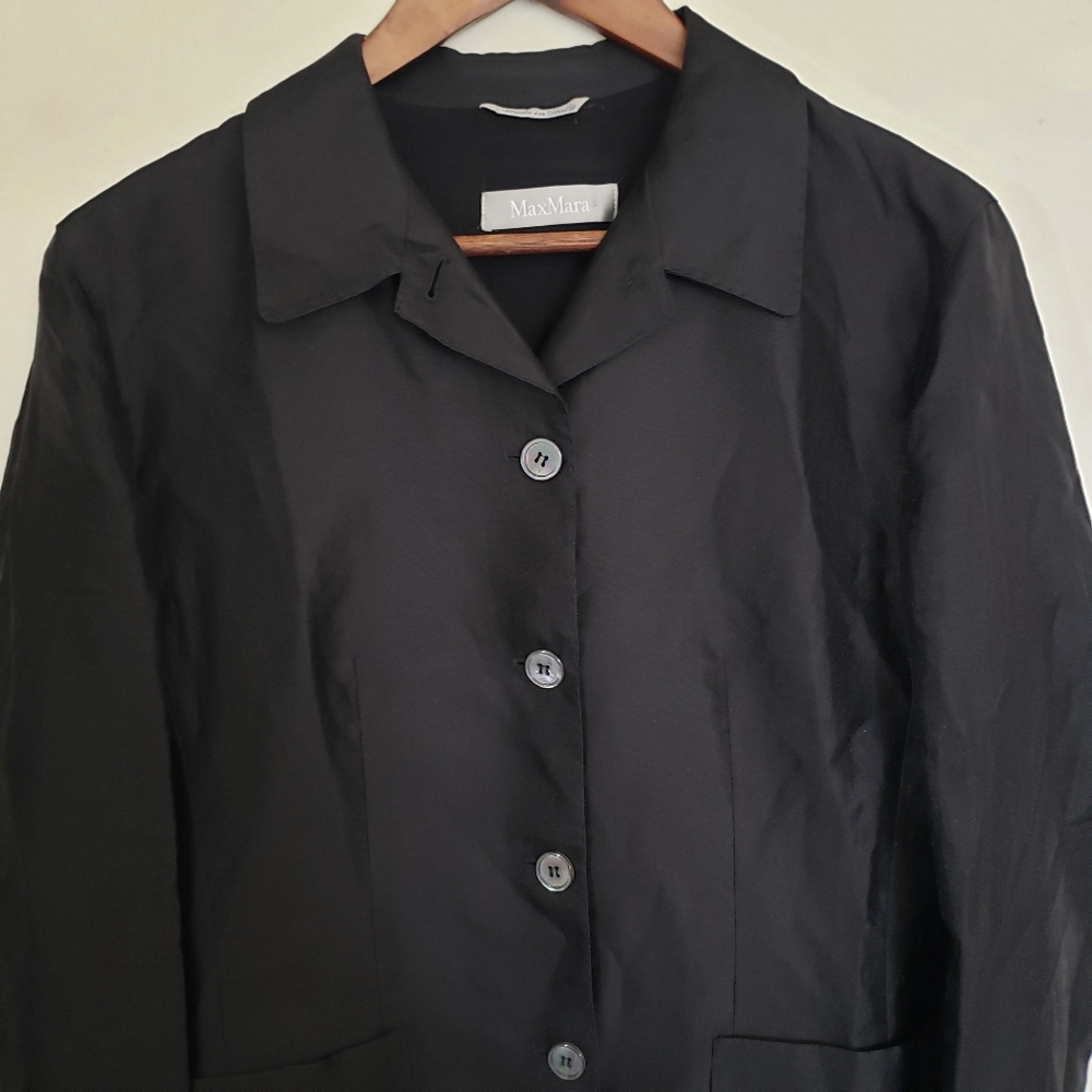 MaxMara Flax Linen Black Shirt Jacket Lagenlook Button Down Size 10 Viscose